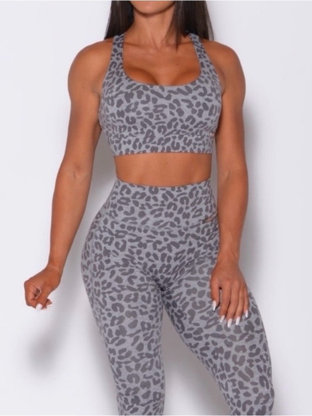 Bombshell Sportswear Grey Leopard-Print Sports Bra & Leggings